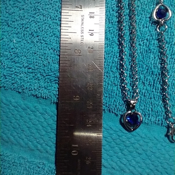 Silvertone necklace ring bracelet earrings blue stone heart set - Picture 3 of 9